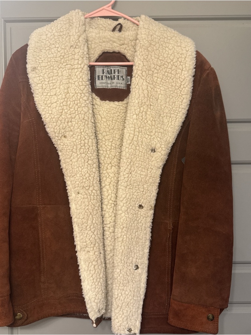 Brown Suede Shearling-Lined Jacket - Cream Sherpa Collar
